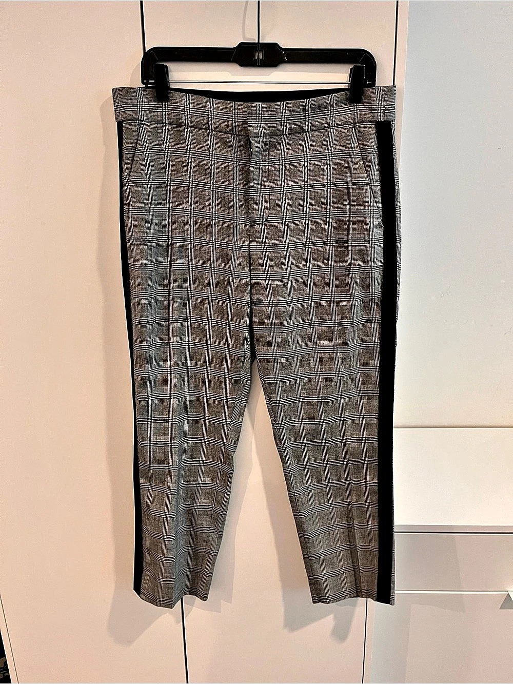 Joie Kenadia Plaid Ankle Cropped Pants Gray & Black Size 10
